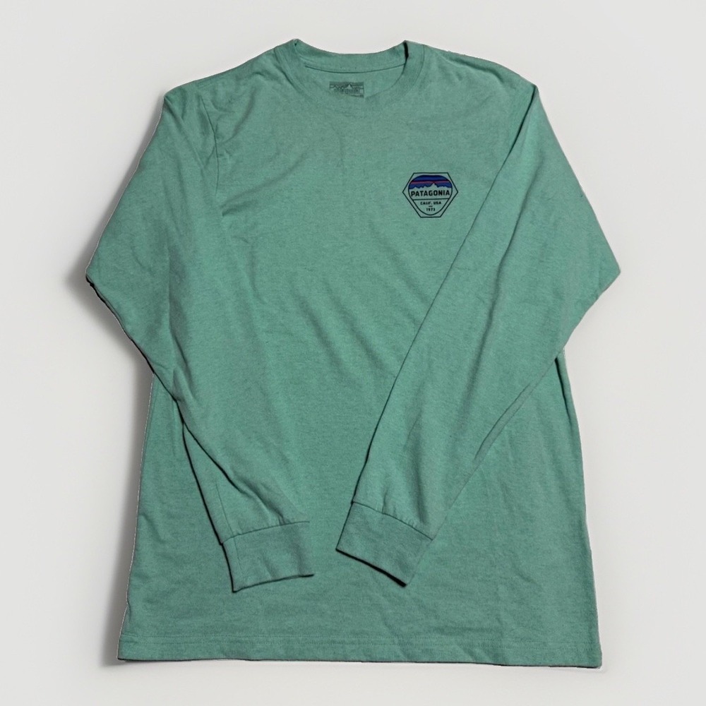 Patagonia Fitz Roy Long Sleeve Shirt Unisex Small Mint Green‎ Logo
